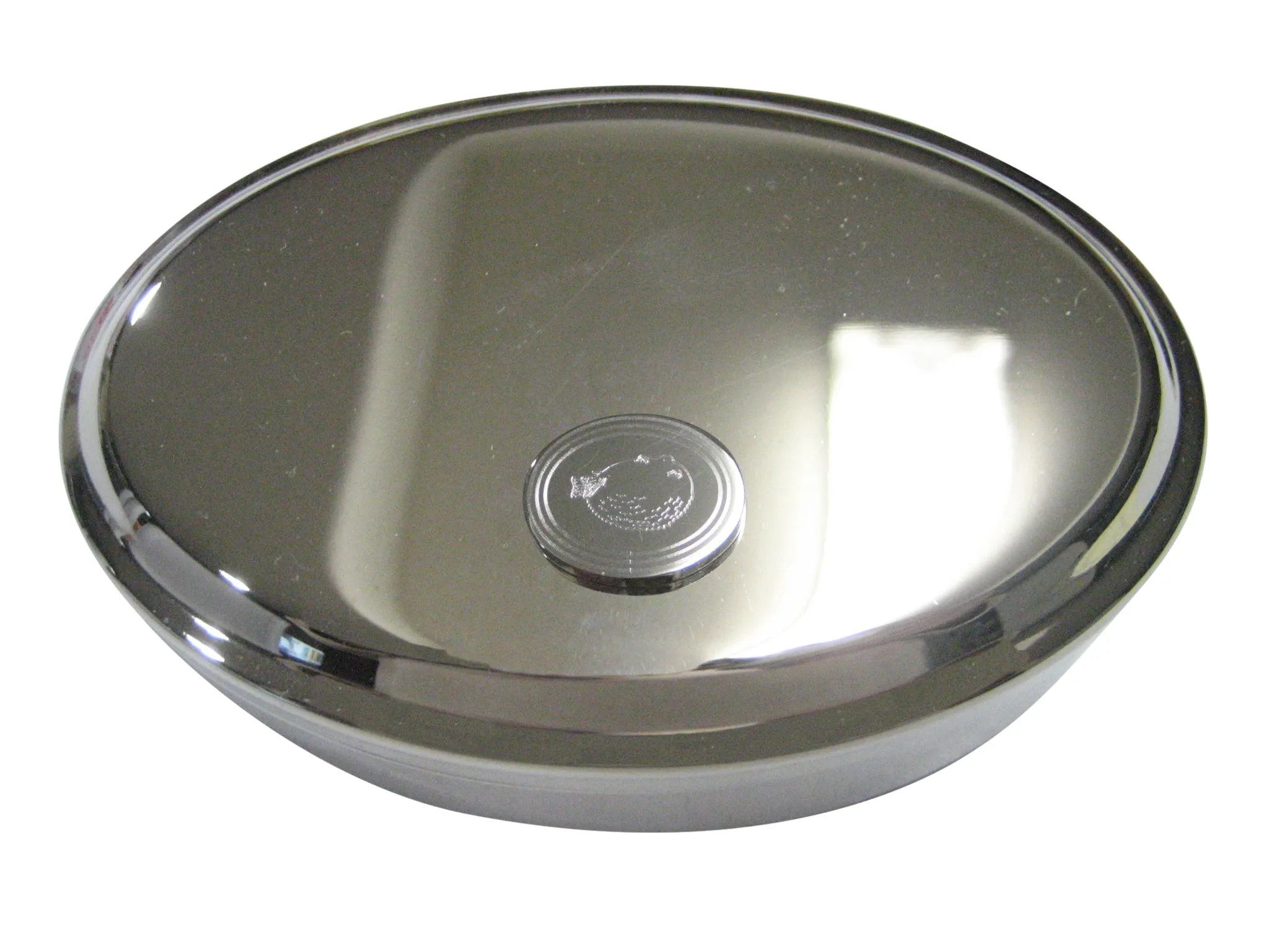 Silver Toned Oval Etched Blowfish Fugu Puffer Fish Oval Trinket Jewelry Box