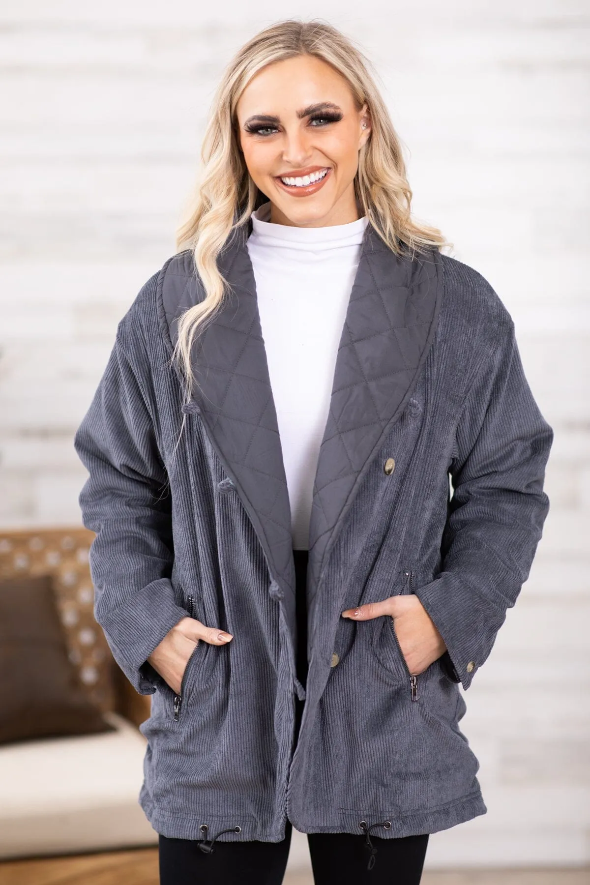 Slate Blue Washed Mid Length Jacket