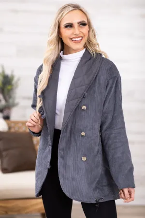 Slate Blue Washed Mid Length Jacket