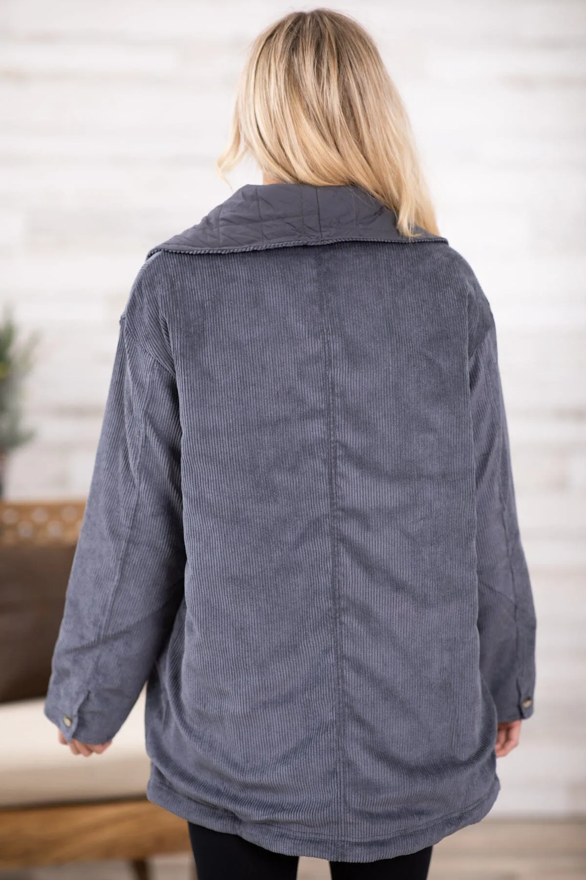 Slate Blue Washed Mid Length Jacket