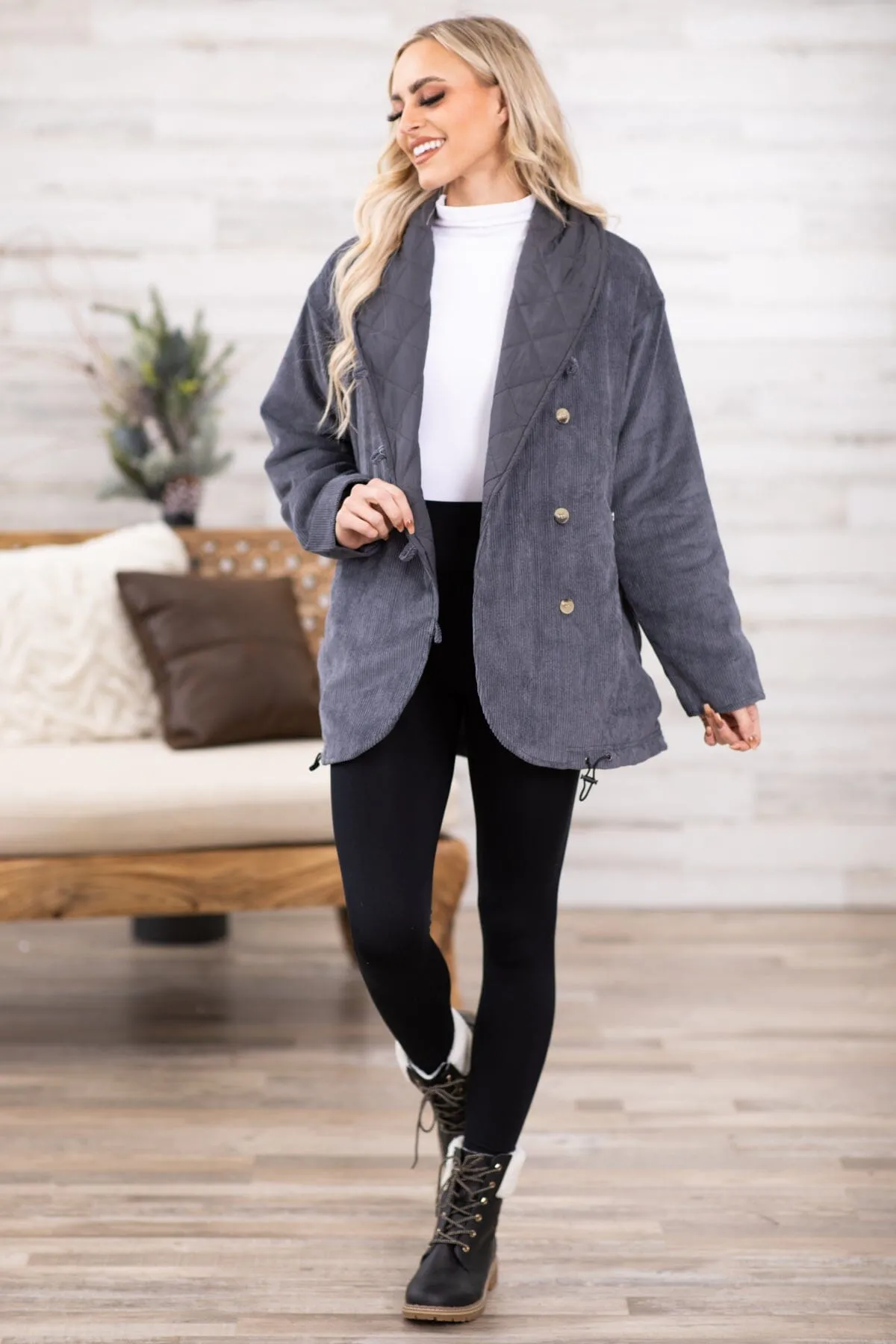 Slate Blue Washed Mid Length Jacket