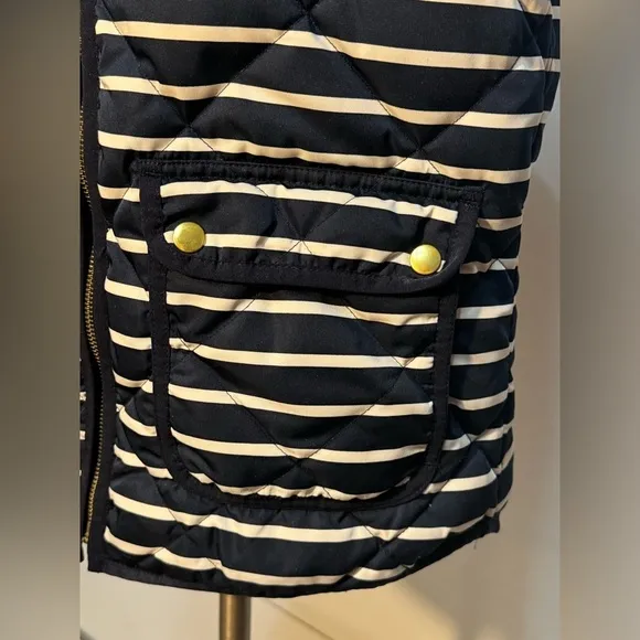 Small down filled feather puffer vest j crew blue white striped Vest Quilted