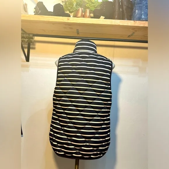 Small down filled feather puffer vest j crew blue white striped Vest Quilted