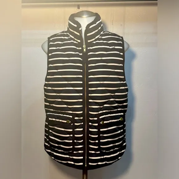 Small down filled feather puffer vest j crew blue white striped Vest Quilted