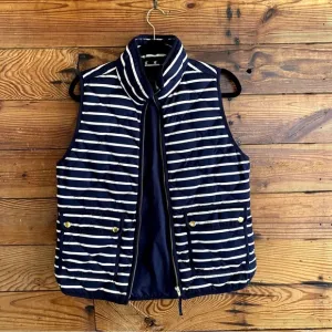 Small down filled feather puffer vest j crew blue white striped Vest Quilted