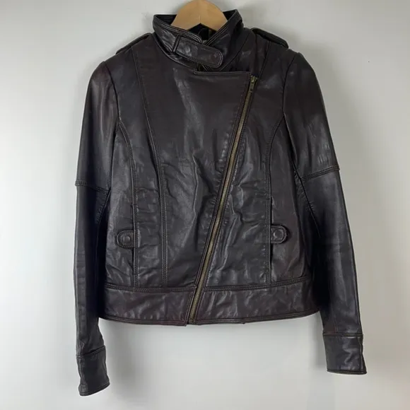 SOIA &amp; Kyo Leather Bomber Jacket Size Extra Small Brown