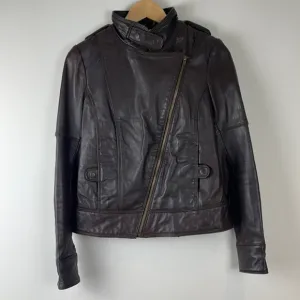 SOIA &amp; Kyo Leather Bomber Jacket Size Extra Small Brown