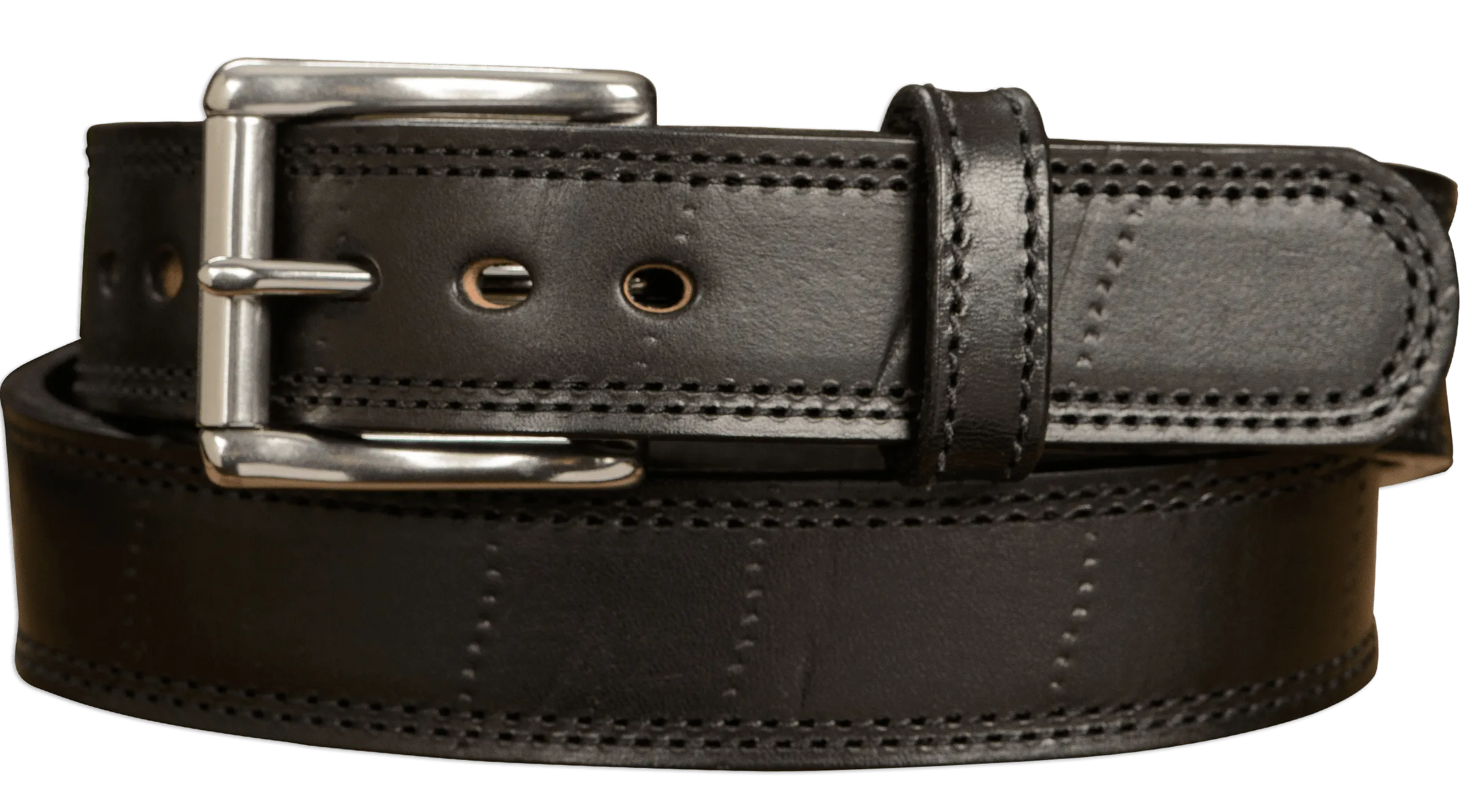 SPECIAL OFFER - The Bomber: Men's Black Double Stitched With Distressed Marks Leather Belt 1.50"
