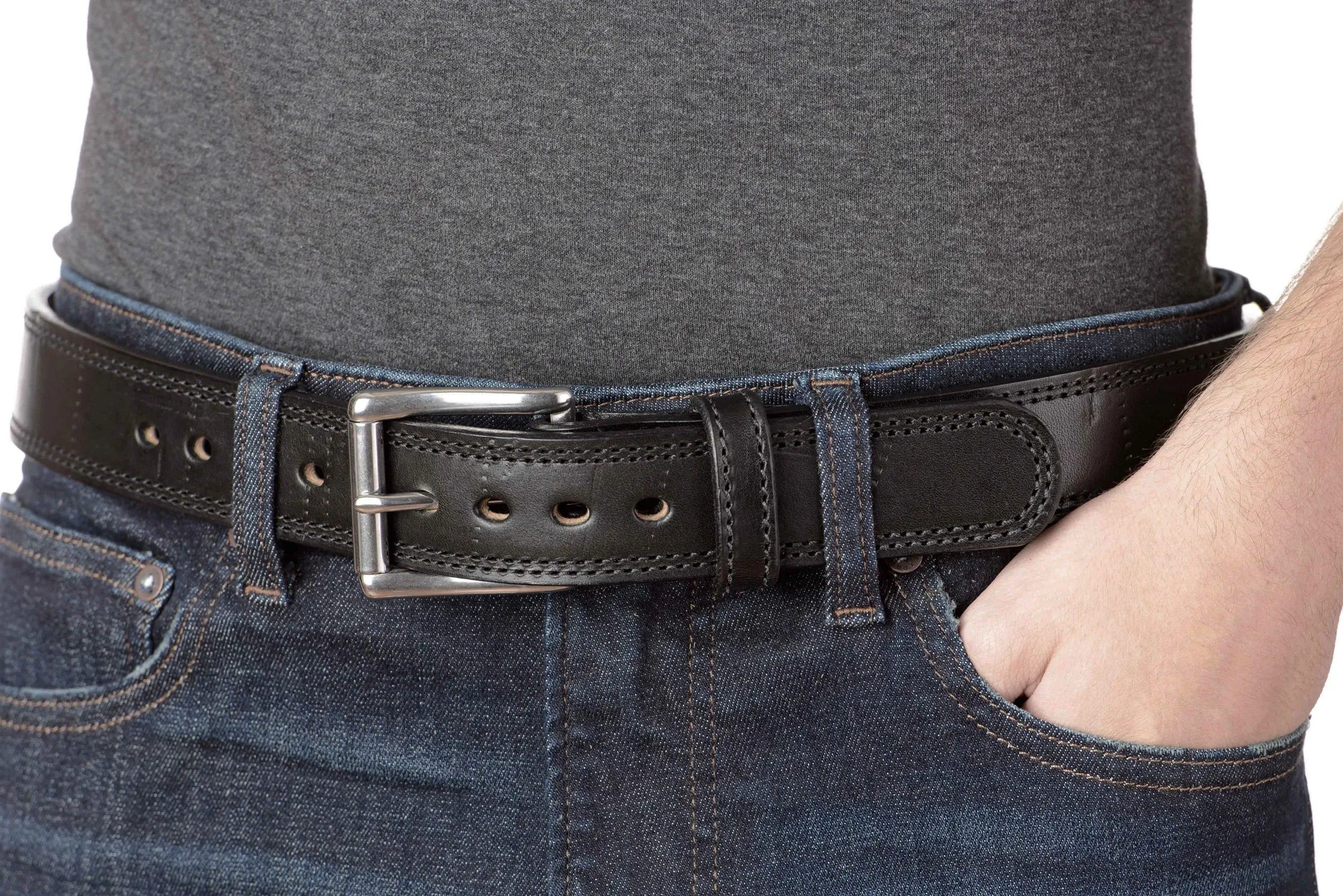 SPECIAL OFFER - The Bomber: Men's Black Double Stitched With Distressed Marks Leather Belt 1.50"