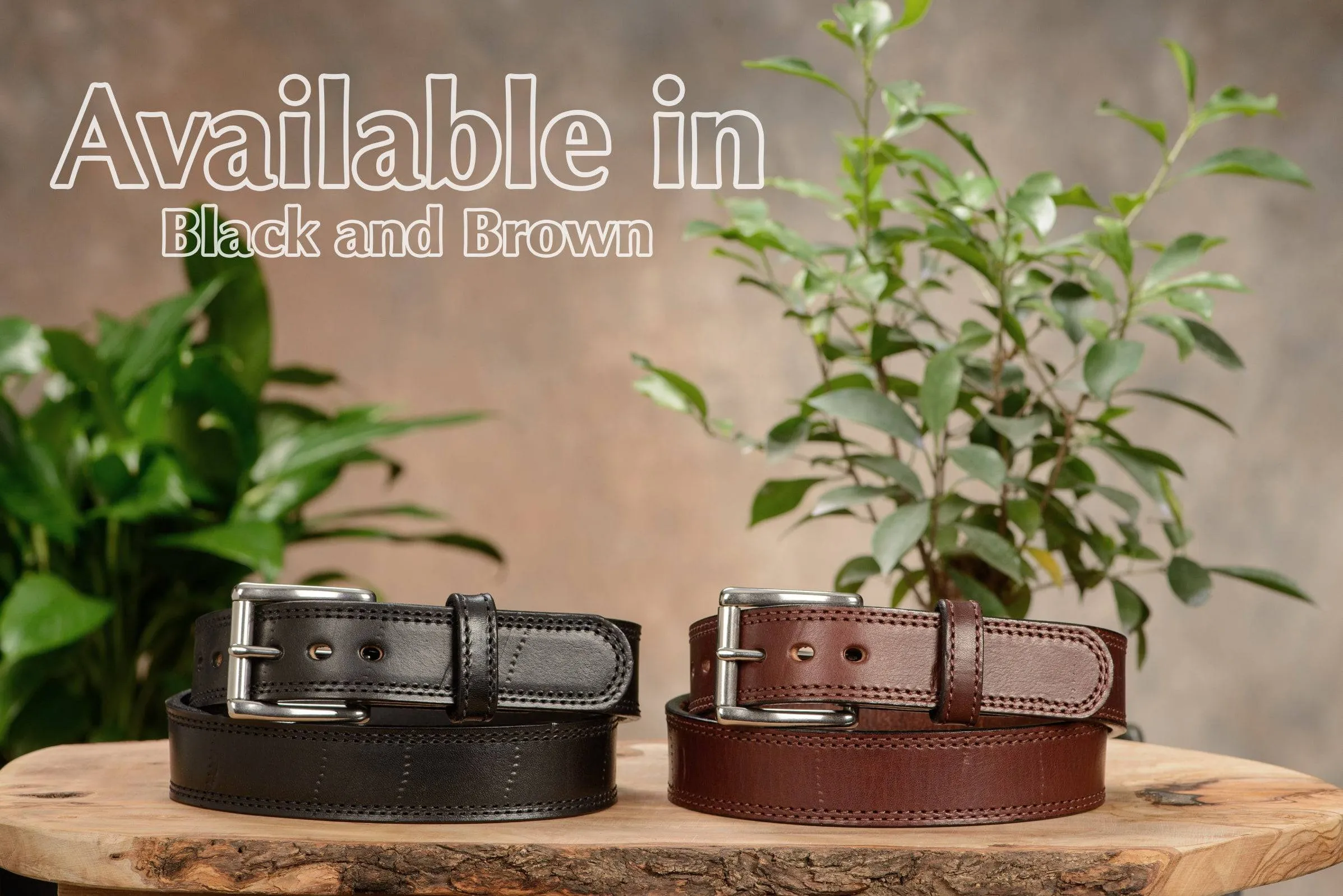 SPECIAL OFFER - The Bomber: Men's Brown Double Stitched With Distressed Marks Leather Belt 1.50"