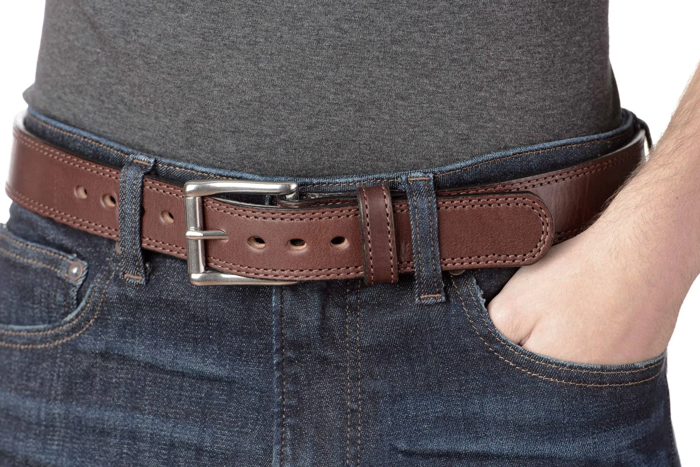 SPECIAL OFFER - The Bomber: Men's Brown Double Stitched With Distressed Marks Leather Belt 1.50"