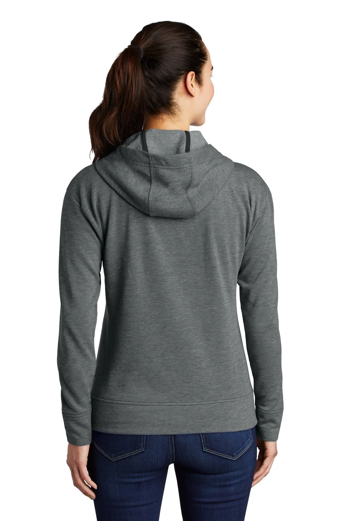 Sport-Tek  Women's PosiCharge  Tri-Blend Wicking Fleece Full-Zip Hooded Jacket LST293 Dark Grey Heather
