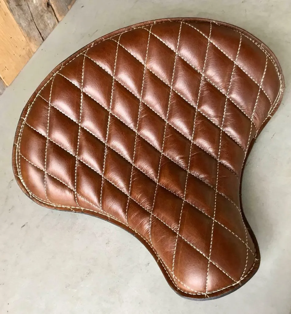 Spring Seat Chopper Sporster Softail Harley Bobber 15x14" BBrn Diamond Stitched