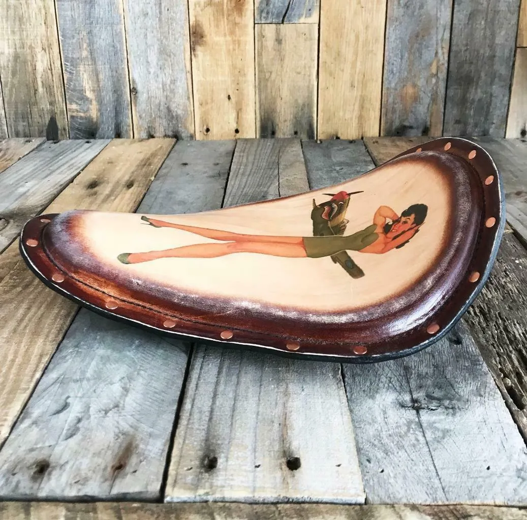Spring Solo Seat Copper Rivets Harley Sportster Choppe Tattoo BomberPin Leather