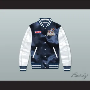 Stars Rock N' Jock All Star Jam 2002 Navy Blue/ White Varsity Letterman Satin Bomber Jacket