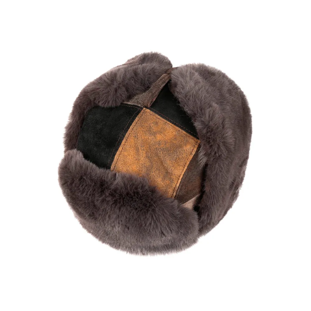 Stetson - Bomber Cap Pig Skin Patchwork - Aviator Beanie - Brown/Black
