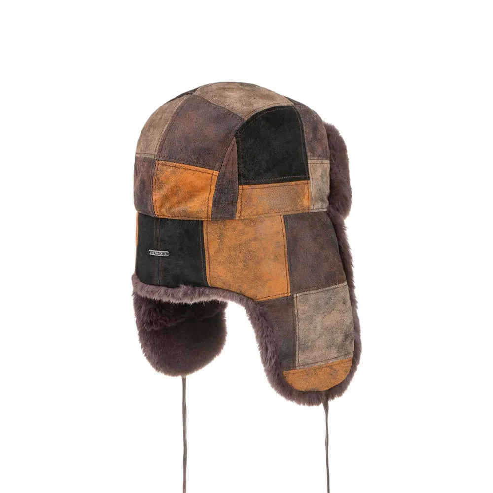 Stetson - Bomber Cap Pig Skin Patchwork - Aviator Beanie - Brown/Black