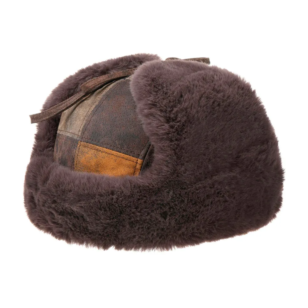 Stetson - Bomber Cap Pig Skin Patchwork - Aviator Beanie - Brown/Black