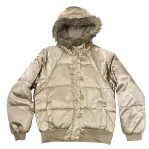 Steve &amp; Barry Double Down Gold Puffer Coat Removable Fur Womens Large Winter Ski