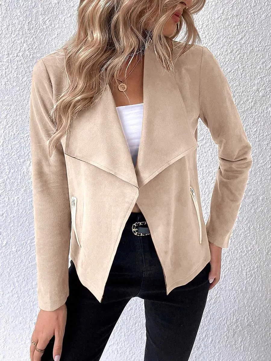 Stunncal Leather Velvet Lapel Long Sleeve Zipper Jacket