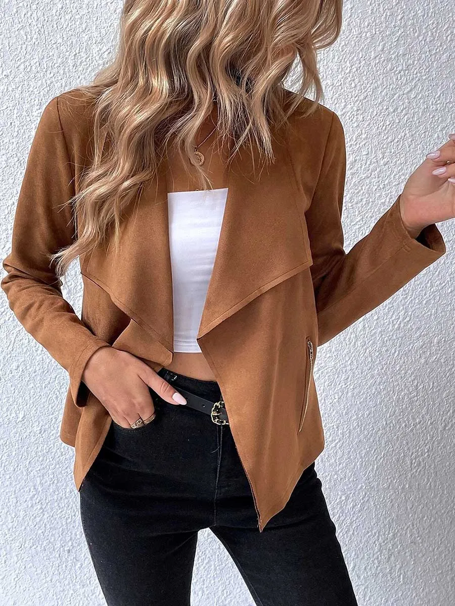 Stunncal Leather Velvet Lapel Long Sleeve Zipper Jacket