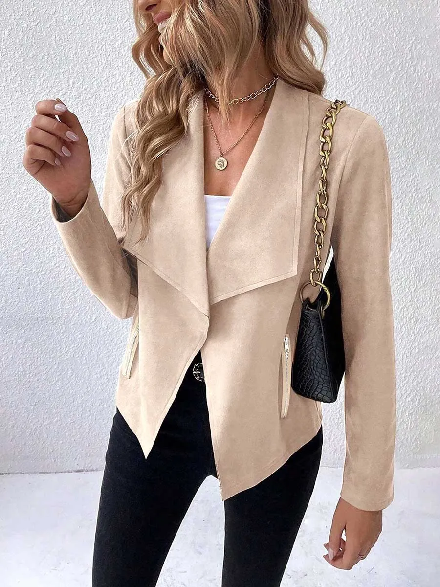 Stunncal Leather Velvet Lapel Long Sleeve Zipper Jacket