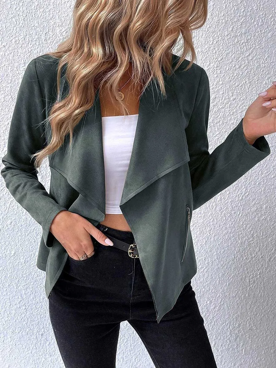 Stunncal Leather Velvet Lapel Long Sleeve Zipper Jacket