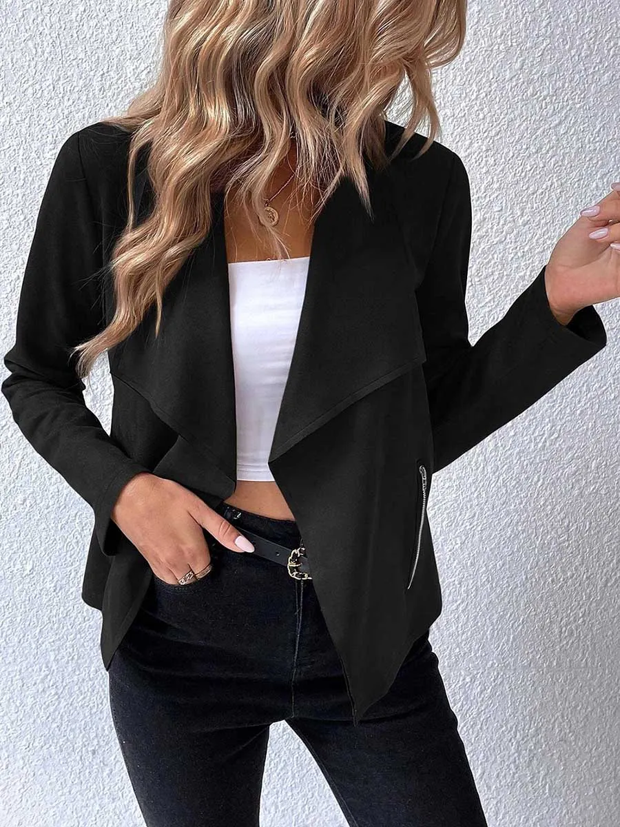 Stunncal Leather Velvet Lapel Long Sleeve Zipper Jacket