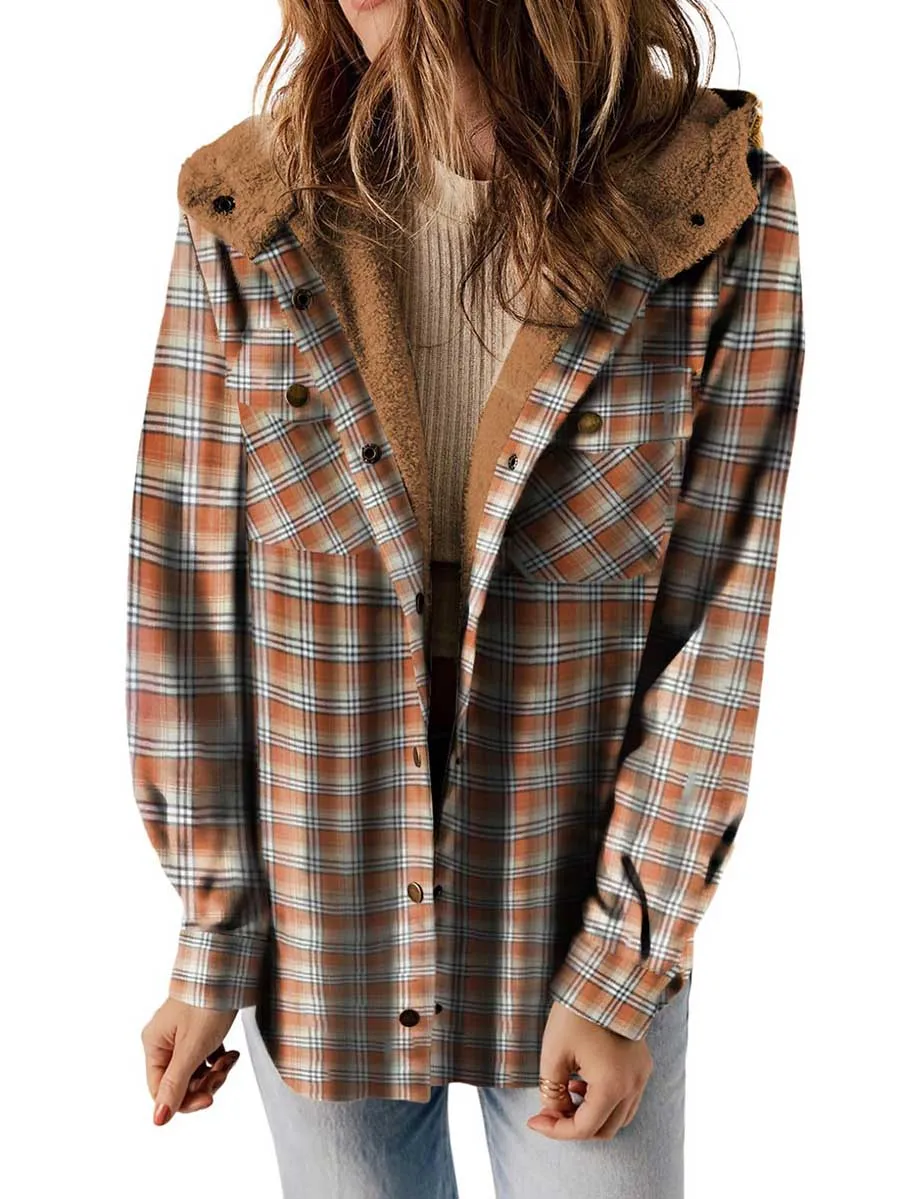 Stunncal Plaid Long Sleeve Shirt Hooded Thickened Jacket