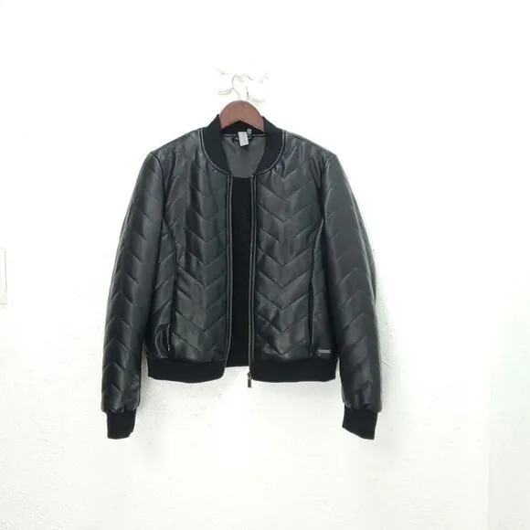 SWEATY BETTY Glacier Quilted Chevron Faux Leather Sherpa Lined Bomber Jacket