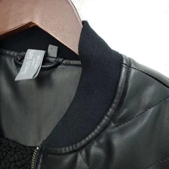 SWEATY BETTY Glacier Quilted Chevron Faux Leather Sherpa Lined Bomber Jacket