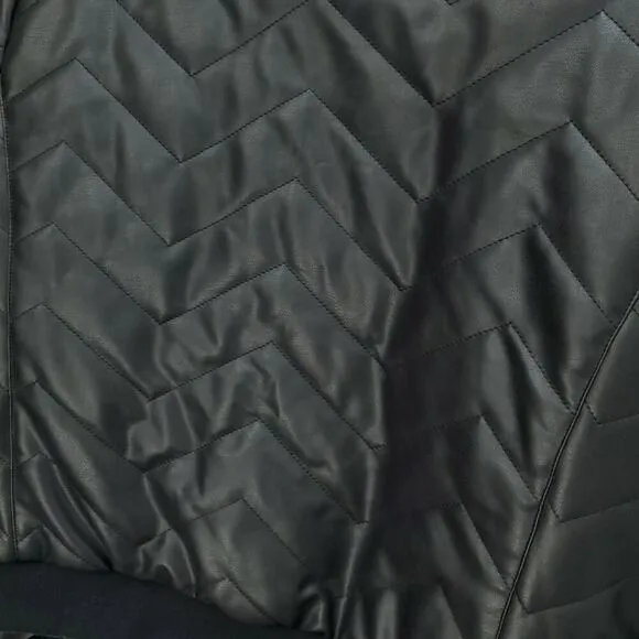 SWEATY BETTY Glacier Quilted Chevron Faux Leather Sherpa Lined Bomber Jacket