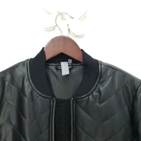 SWEATY BETTY Glacier Quilted Chevron Faux Leather Sherpa Lined Bomber Jacket