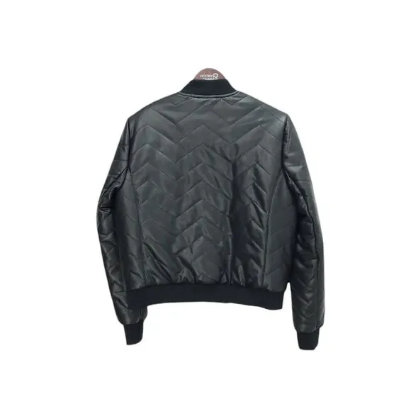 SWEATY BETTY Glacier Quilted Chevron Faux Leather Sherpa Lined Bomber Jacket