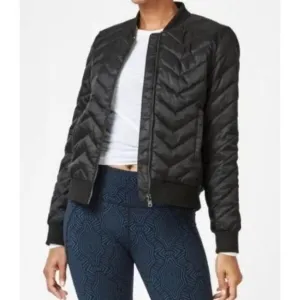 SWEATY BETTY Glacier Quilted Chevron Faux Leather Sherpa Lined Bomber Jacket