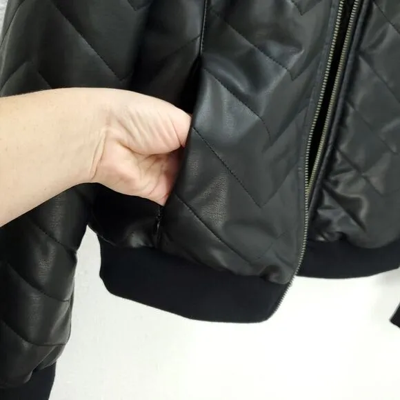 SWEATY BETTY Glacier Quilted Chevron Faux Leather Sherpa Lined Bomber Jacket
