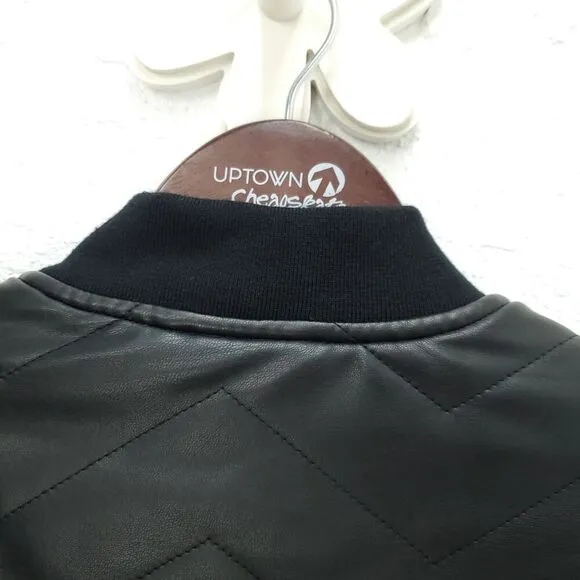 SWEATY BETTY Glacier Quilted Chevron Faux Leather Sherpa Lined Bomber Jacket