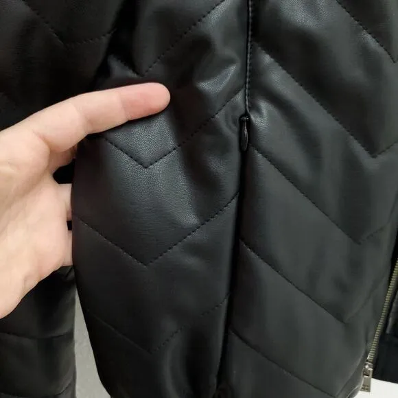 SWEATY BETTY Glacier Quilted Chevron Faux Leather Sherpa Lined Bomber Jacket