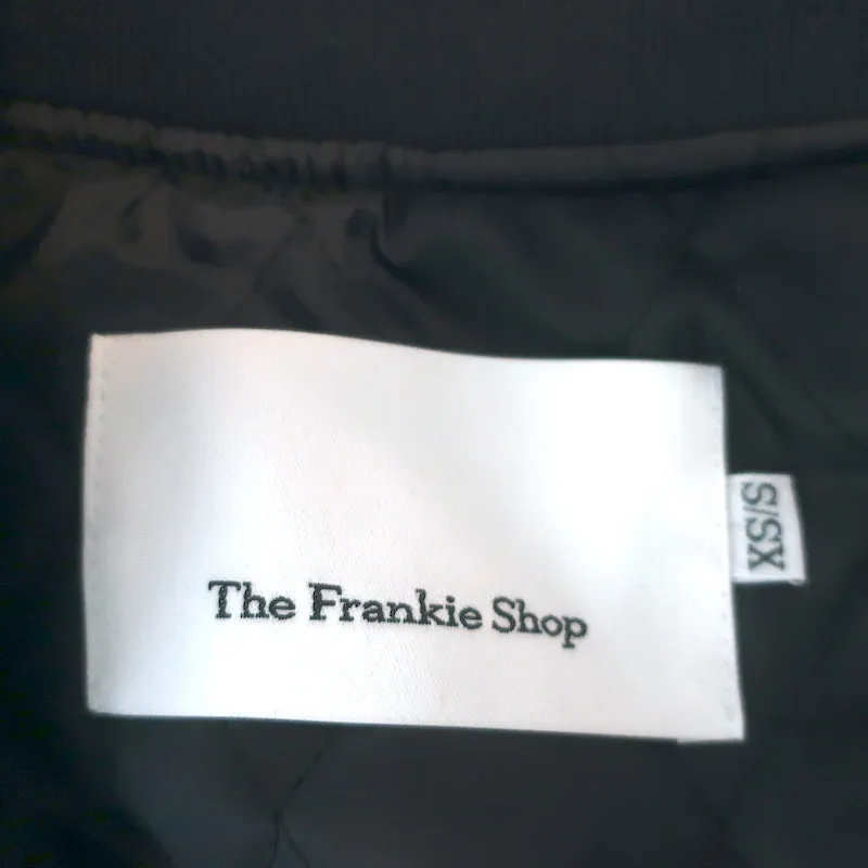 The Frankie Shop Hane Croc-Effect Faux Leather Bomber Jacket Navy Size XS/S NEW