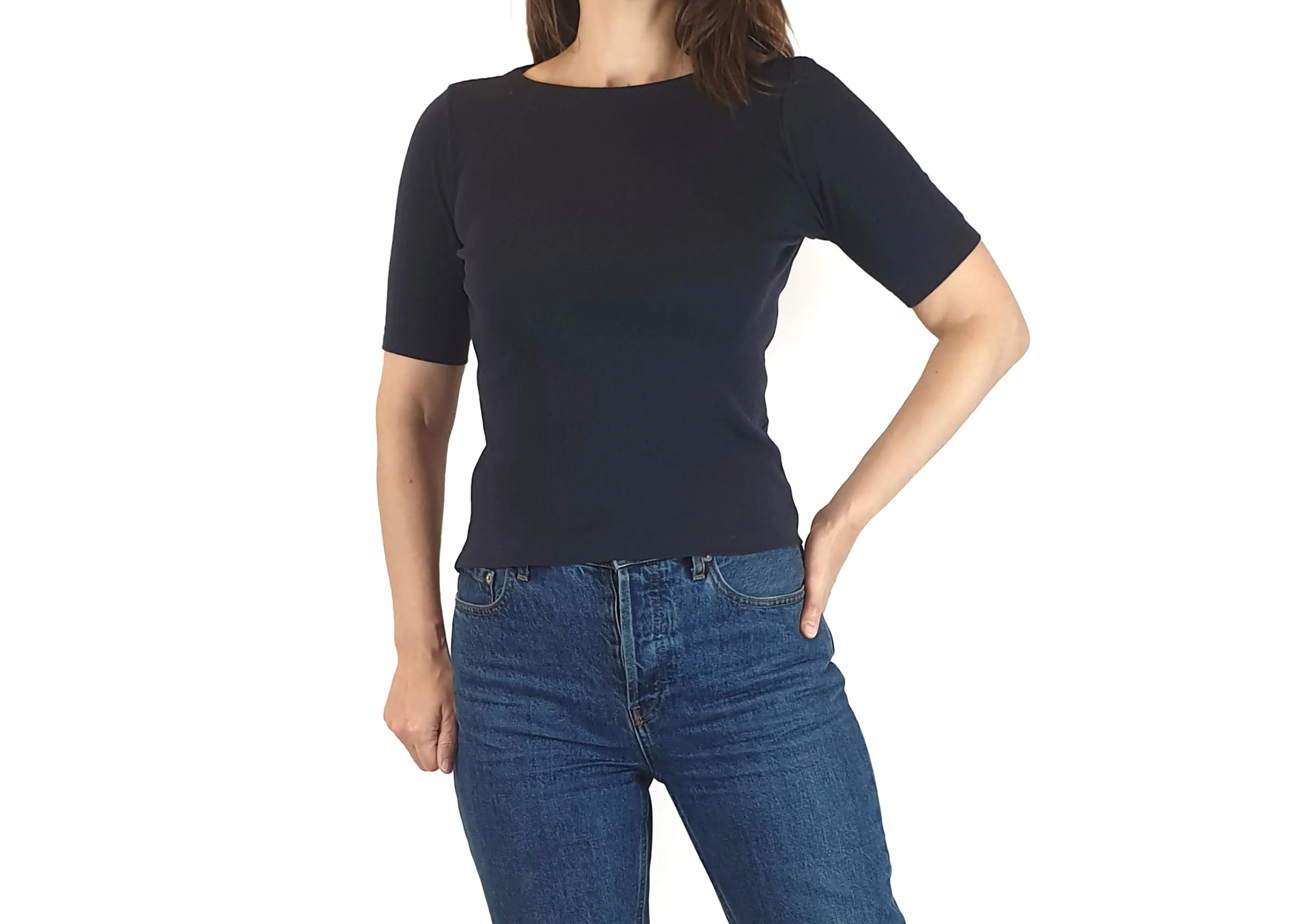 Uniqlo navy blue half sleeve knit top size S