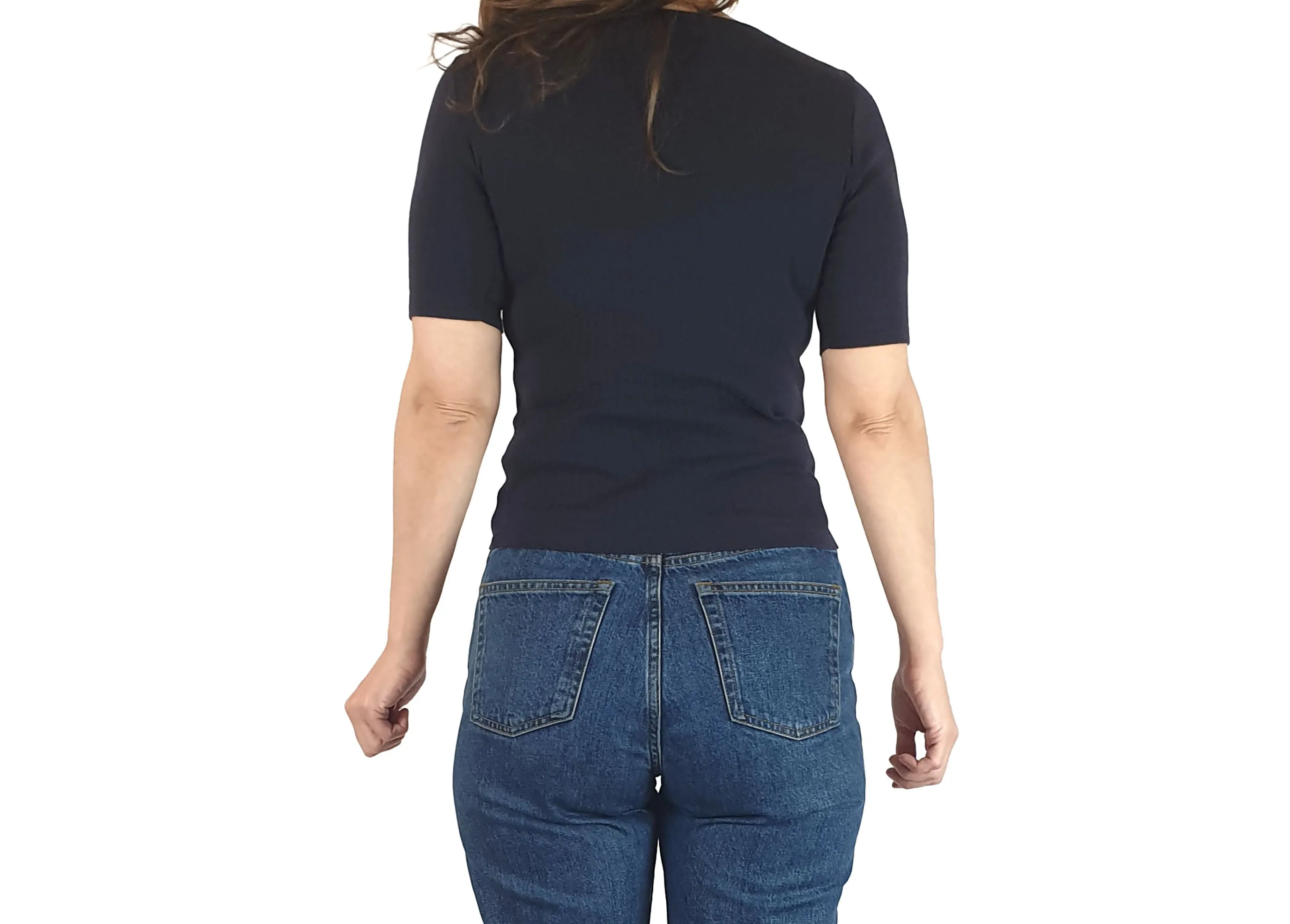 Uniqlo navy blue half sleeve knit top size S