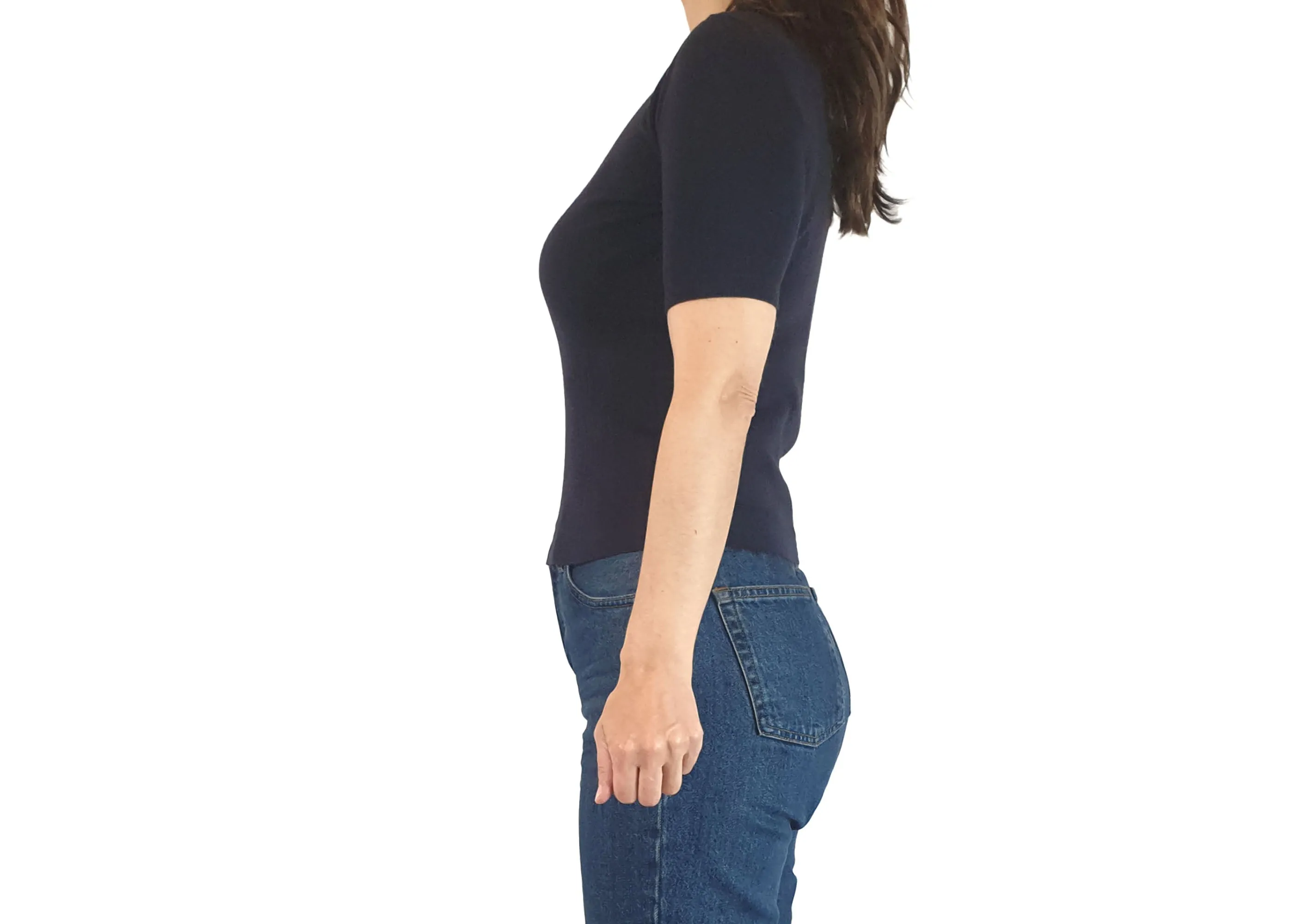 Uniqlo navy blue half sleeve knit top size S