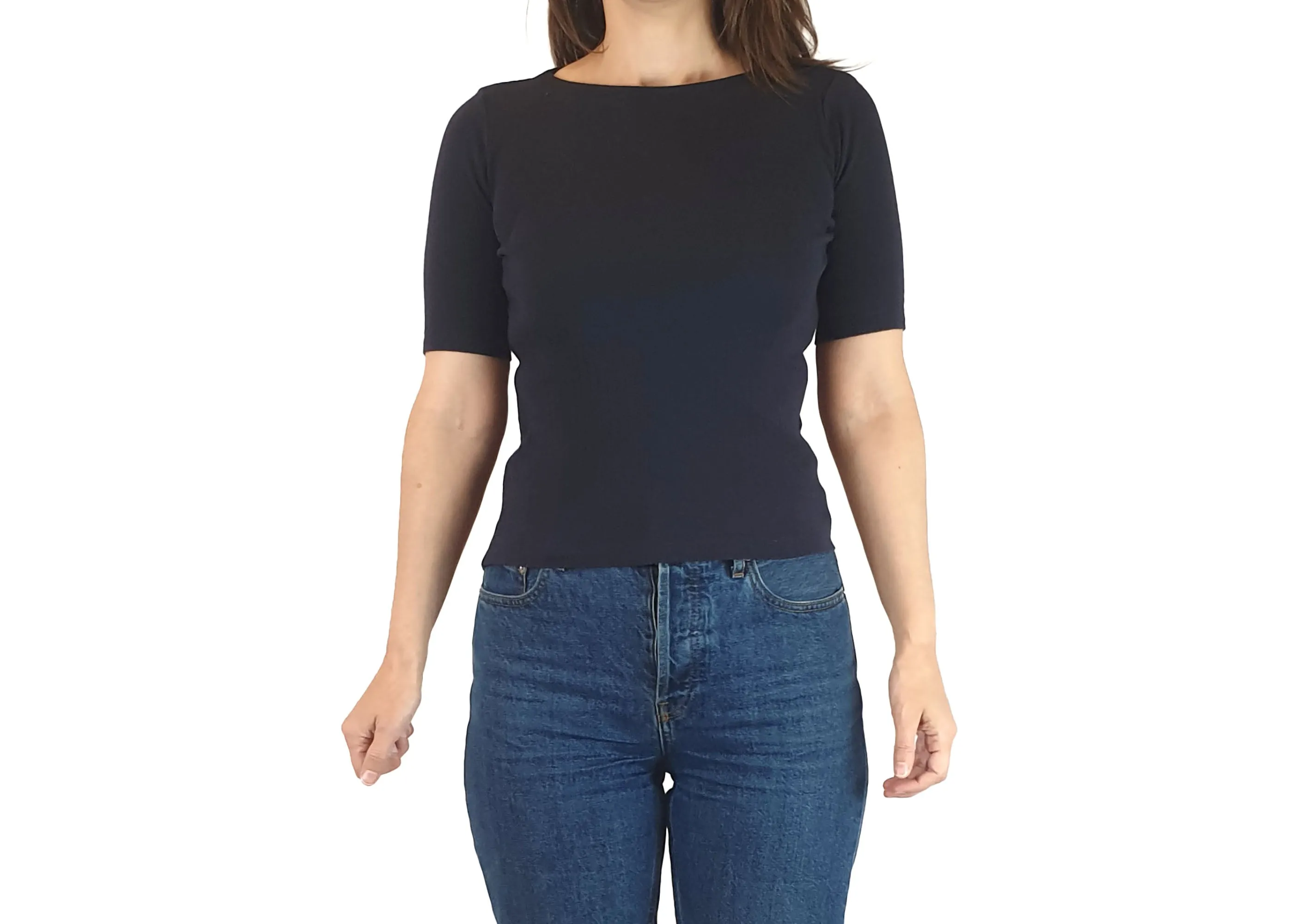 Uniqlo navy blue half sleeve knit top size S