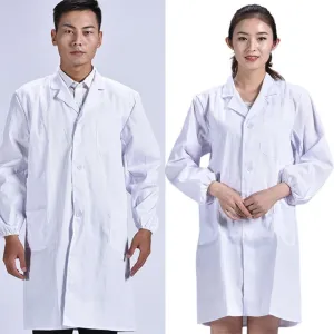 Unisex Long Sleeve White Lab Coat Men Women Lapel Collar Button Down Doctor Blouse with Pockets	Doctor Nurse Uniform