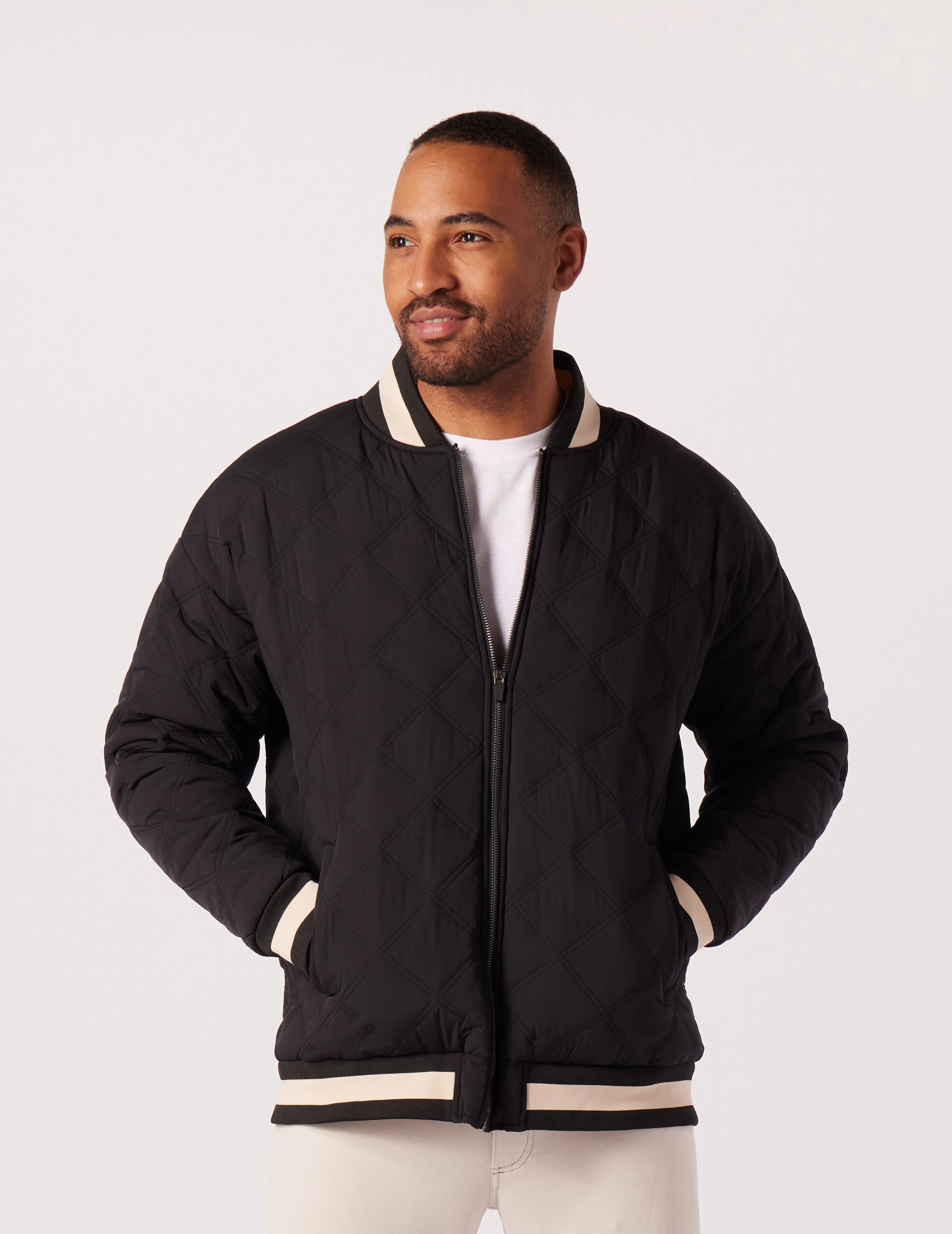 Varsity Jacket: Black/Oatmilk