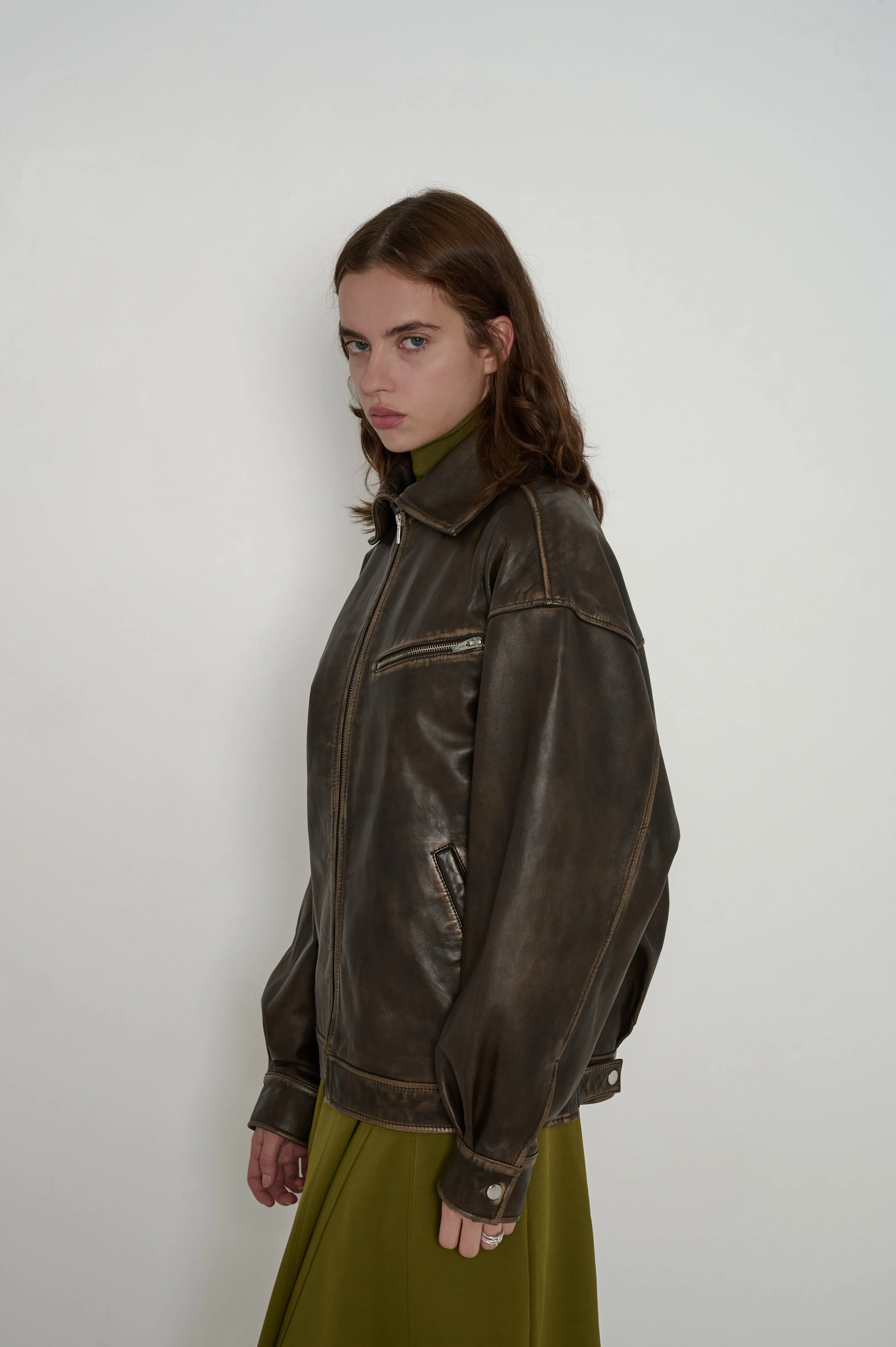 Veda Marco Oversized Leather Bomber Pitstop