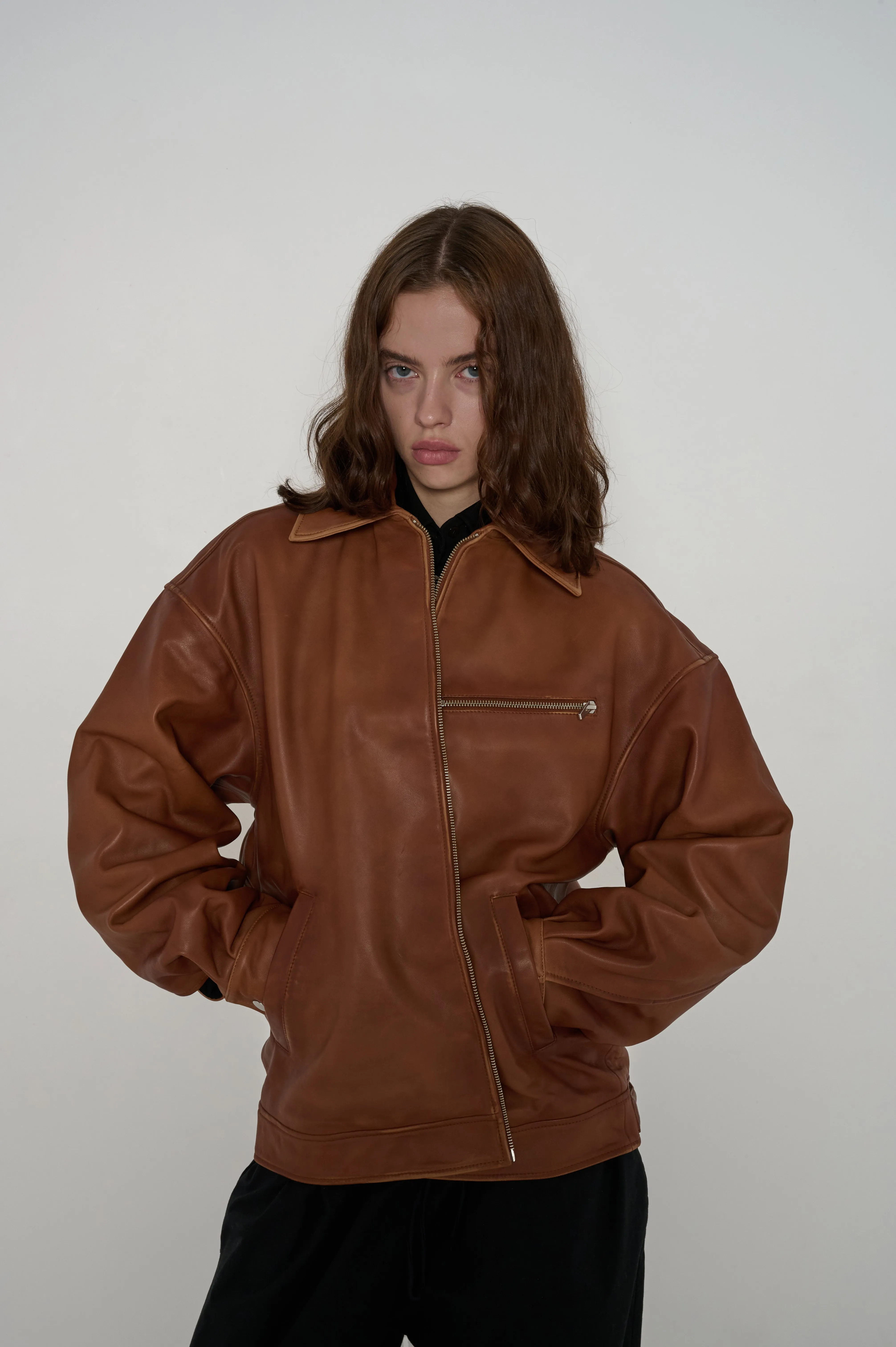 Veda Marco Oversized Leather Bomber Sienna