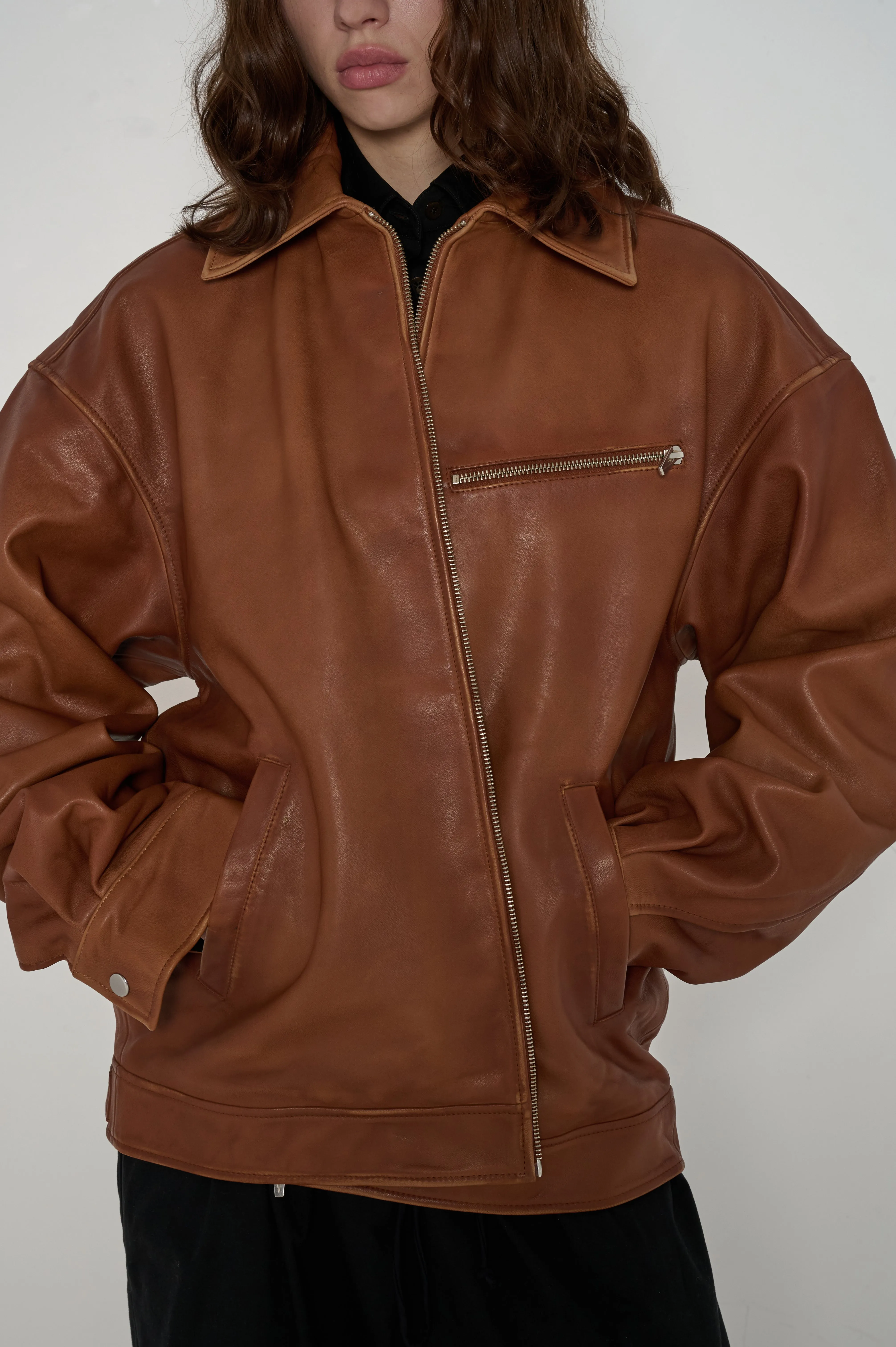 Veda Marco Oversized Leather Bomber Sienna