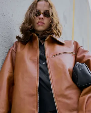 Veda Marco Oversized Leather Bomber Sienna