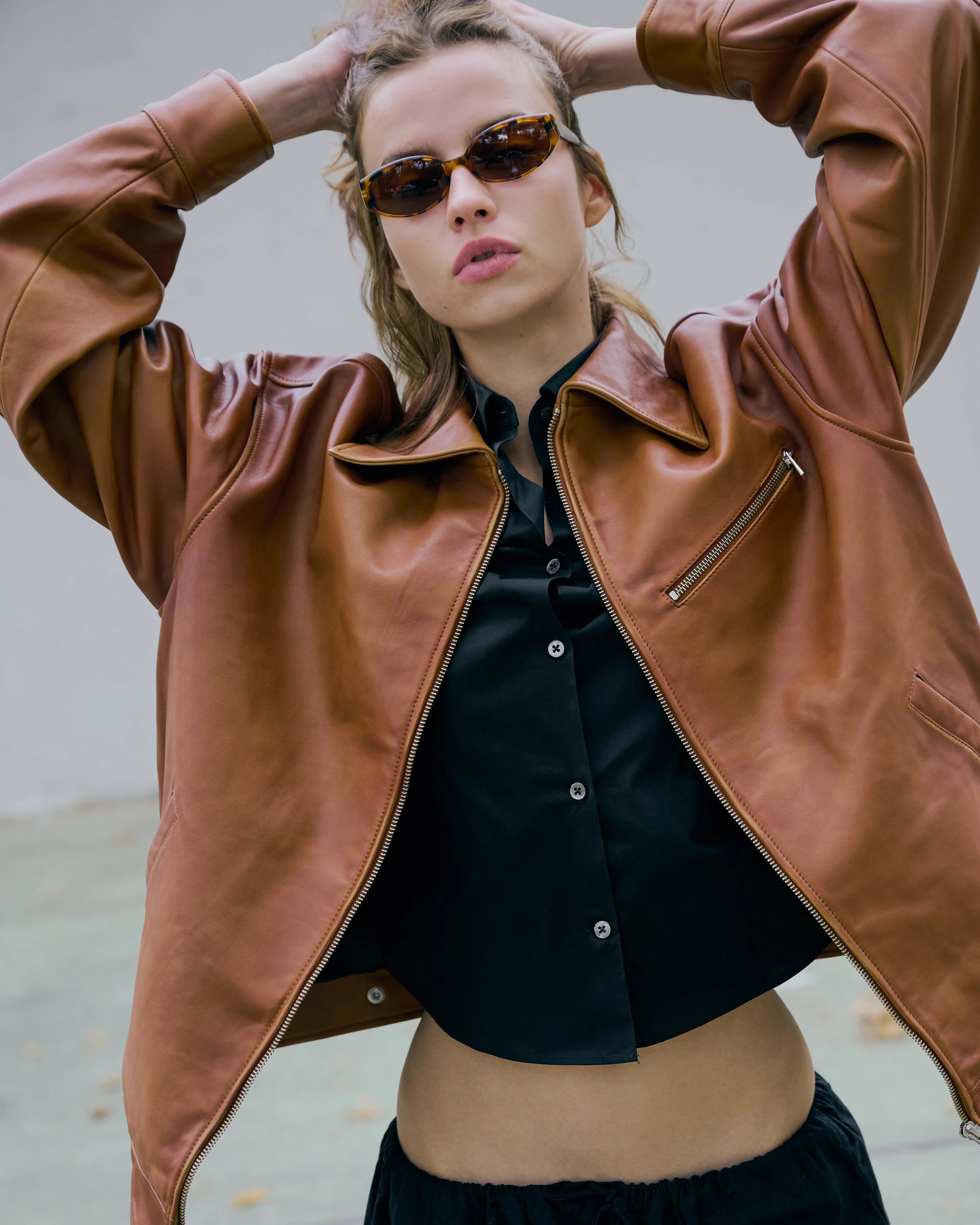 Veda Marco Oversized Leather Bomber Sienna